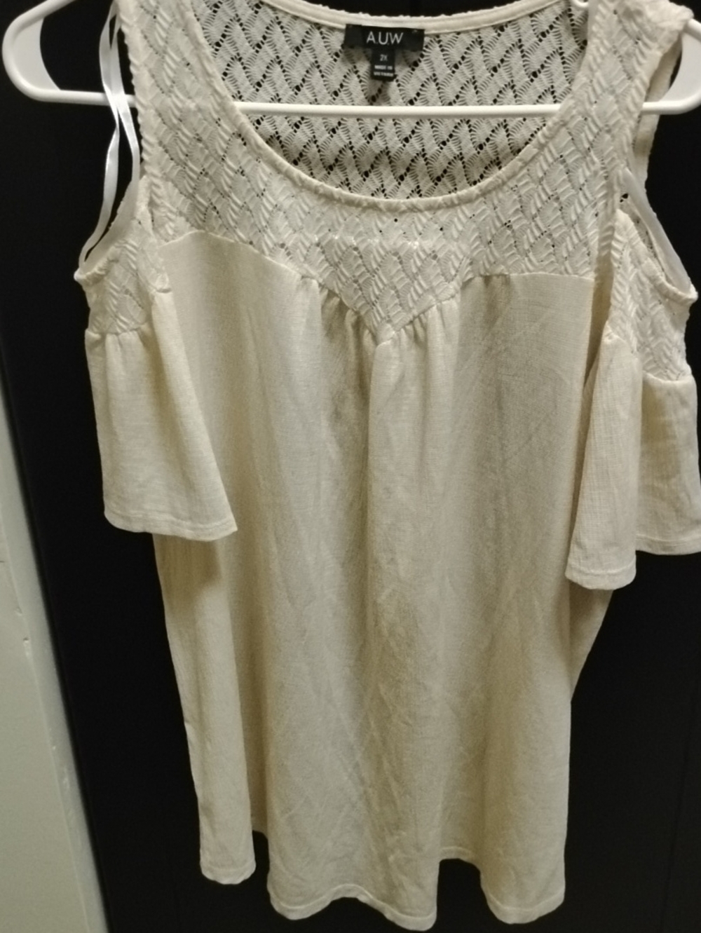 AUW Cream Cold-Shoulder Crochet Yoke Tank Top